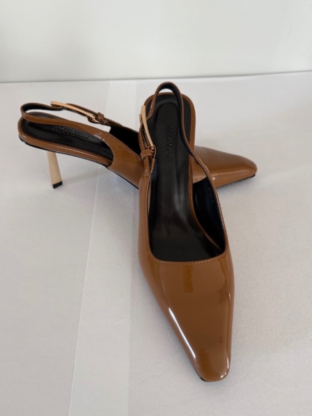 Light Brown Patent Leather Women's Shoes Open Golden Heel With Strap Size 7